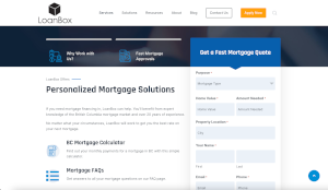Screenshot of the LoanBox Mortgage Brokers landing page.
